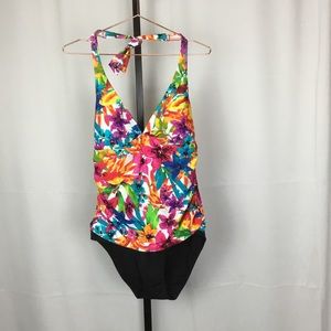 Chaps Size 14 Floral Halter Swimsuit